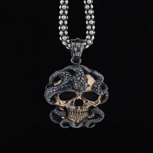 Skull and snake figure necklace