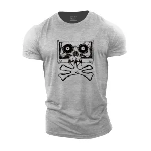 Skull Magnetic Tape Graphic Men's Cotton T-Shirt