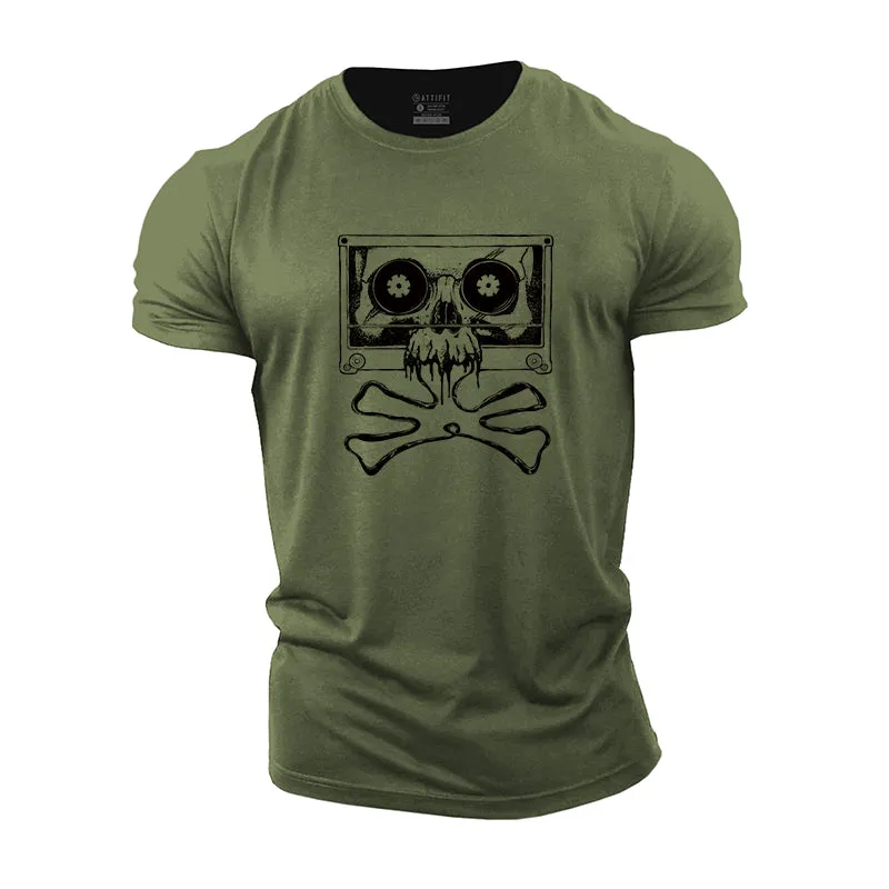 Skull Magnetic Tape Graphic Men's Cotton T-Shirt