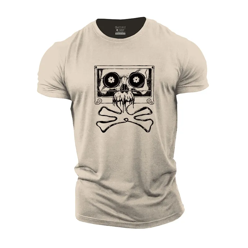 Skull Magnetic Tape Graphic Men's Cotton T-Shirt