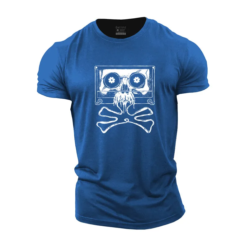 Skull Magnetic Tape Graphic Men's Cotton T-Shirt