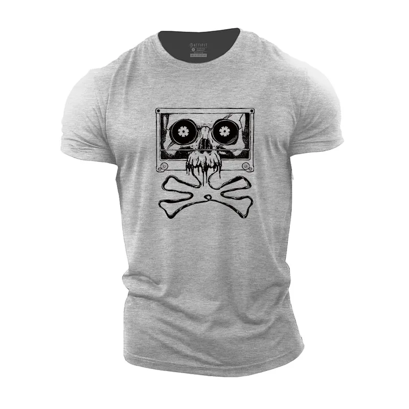 Skull Magnetic Tape Graphic Men's Cotton T-Shirt