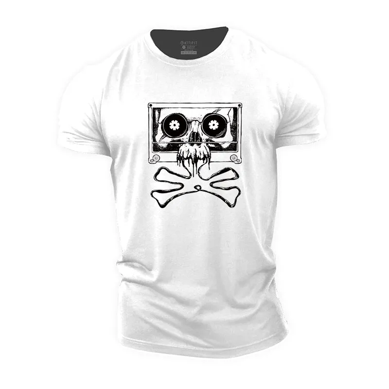 Skull Magnetic Tape Graphic Men's Cotton T-Shirt