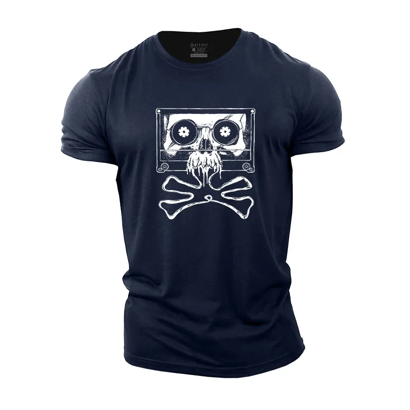 Skull Magnetic Tape Graphic Men's Cotton T-Shirt