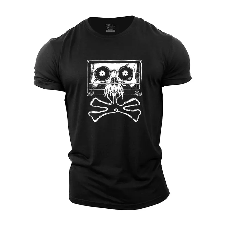 Skull Magnetic Tape Graphic Men's Cotton T-Shirt