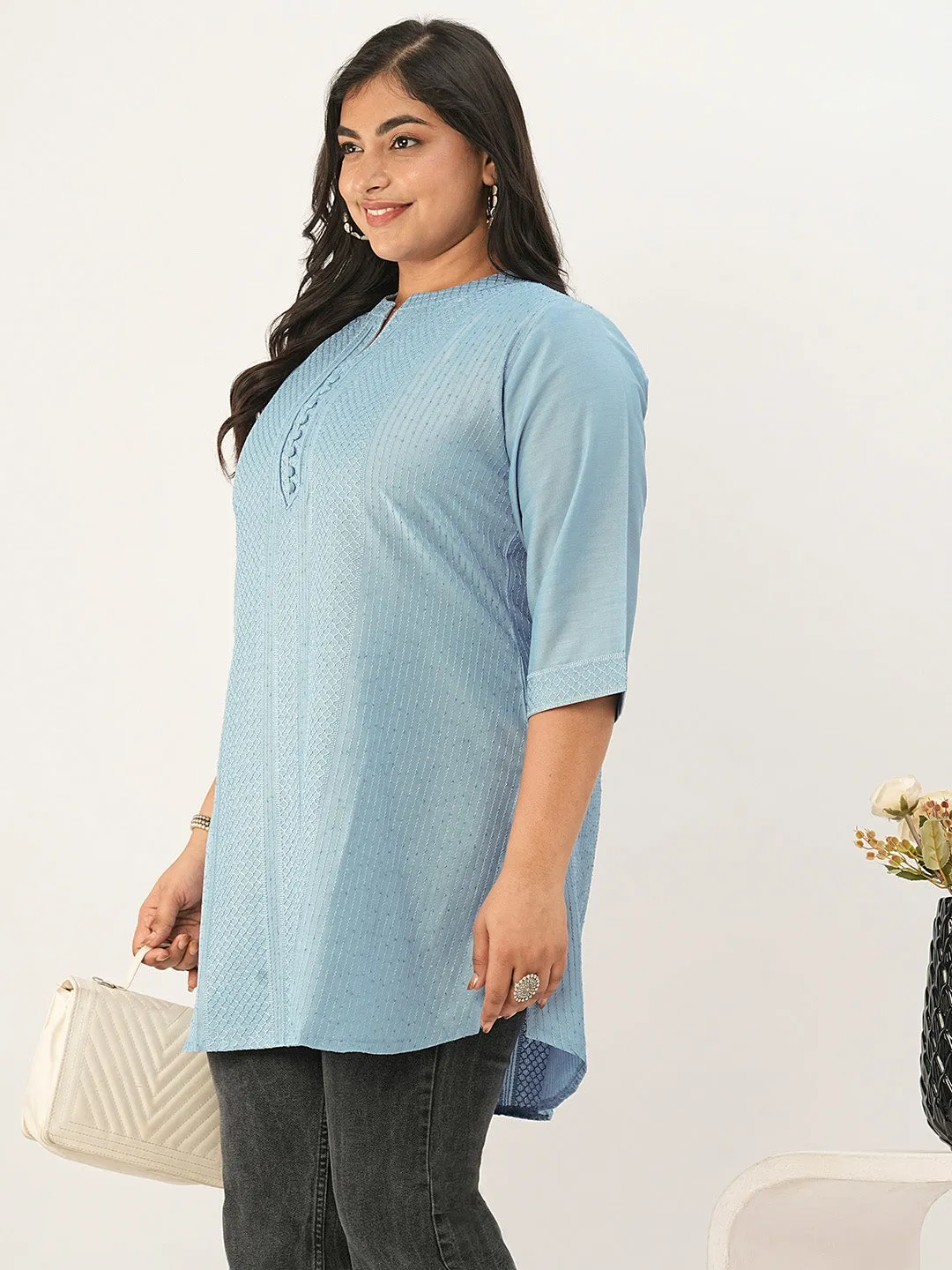 Sky Blue Ethnic Wear Chanderi Silk Straight Tunics for Ladies - Zola