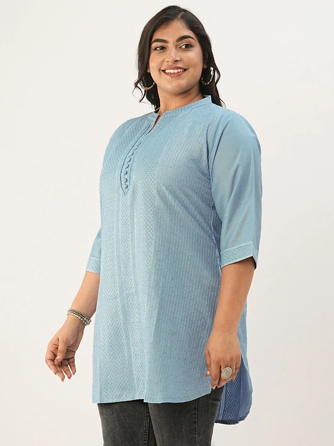 Sky Blue Ethnic Wear Chanderi Silk Straight Tunics for Ladies - Zola