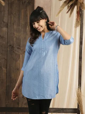 Sky Blue Ethnic Wear Chanderi Silk Straight Tunics for Ladies - Zola