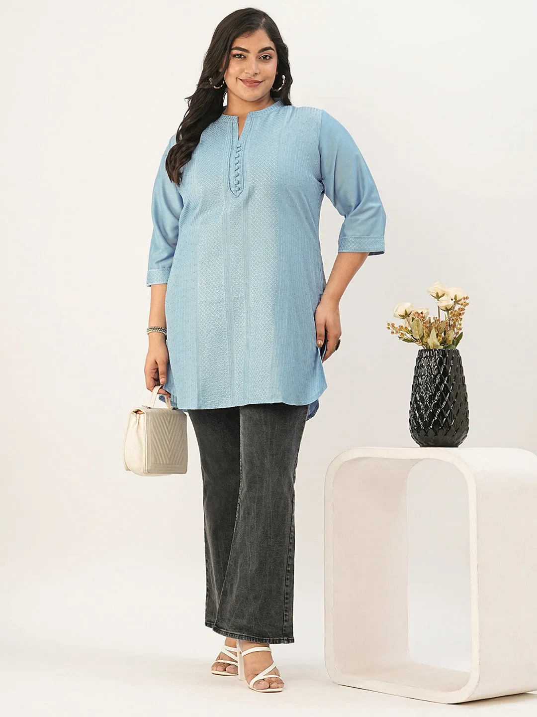 Sky Blue Ethnic Wear Chanderi Silk Straight Tunics for Ladies - Zola