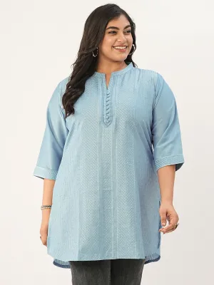 Sky Blue Ethnic Wear Chanderi Silk Straight Tunics for Ladies - Zola