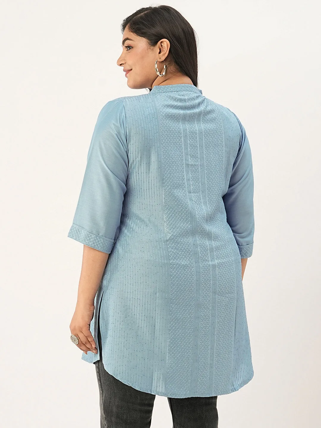 Sky Blue Ethnic Wear Chanderi Silk Straight Tunics for Ladies - Zola