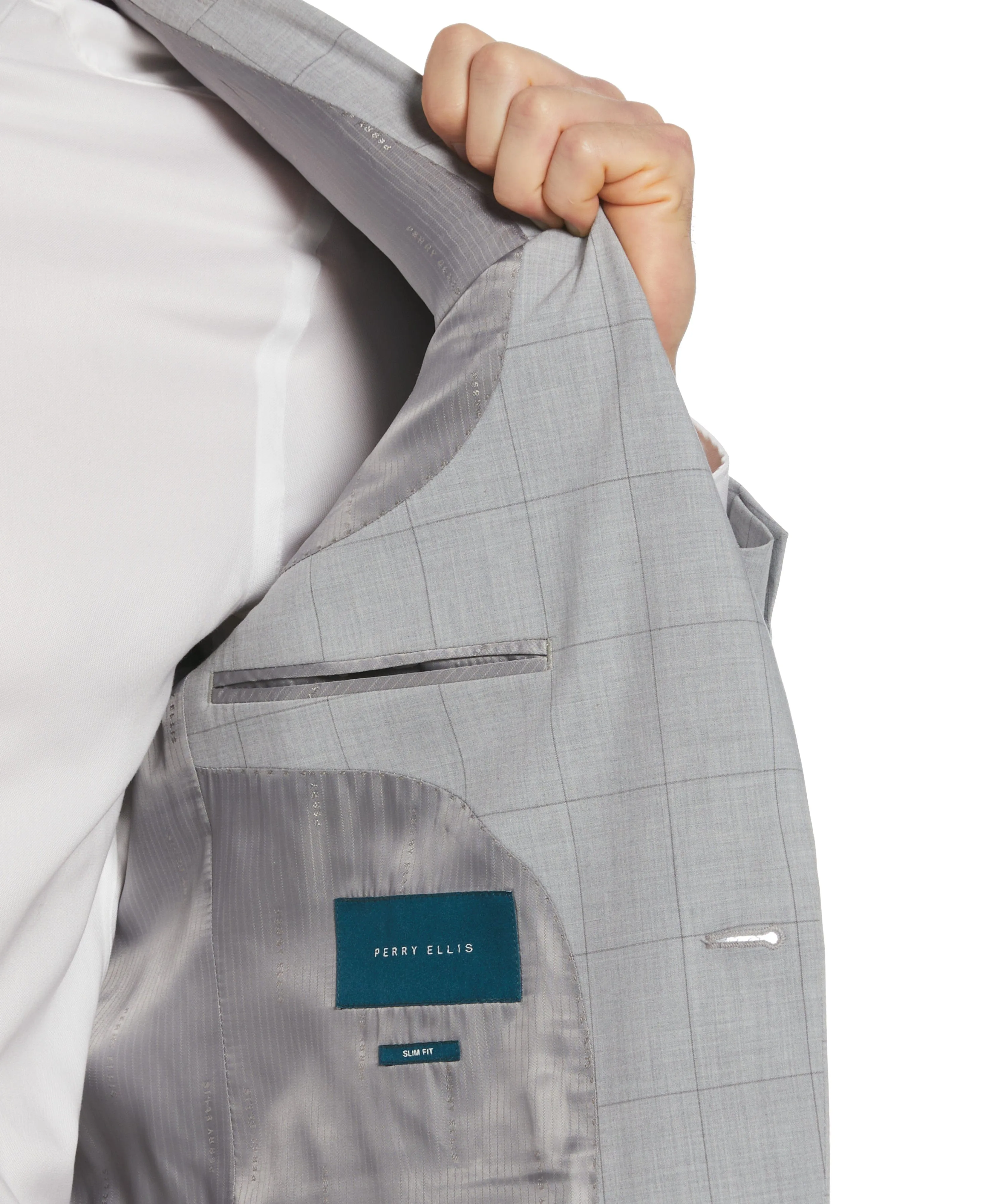 Slim Fit Light Grey Checkered Suit
