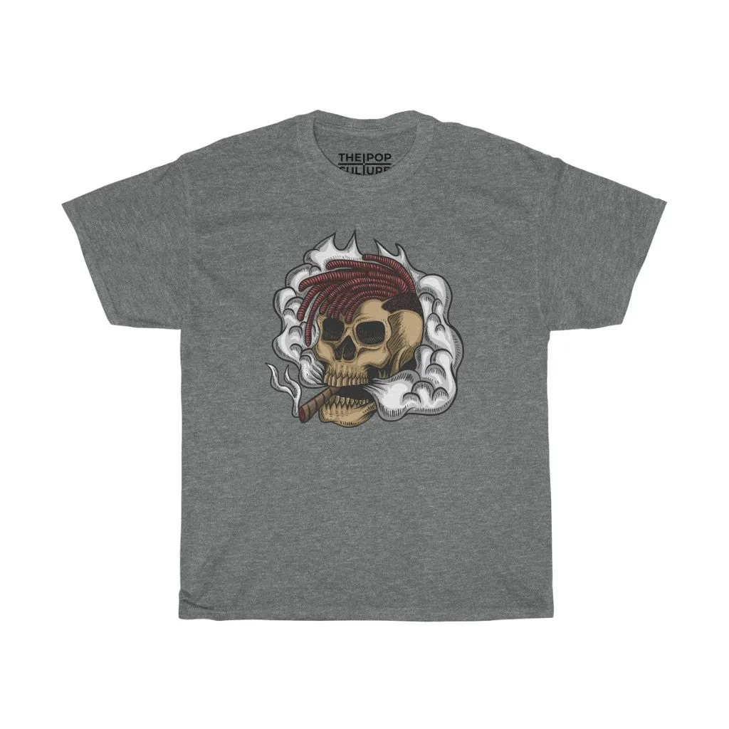 Smoking Skull Unisex Heavy Cotton T-Shirt - Video Game Rock Tee