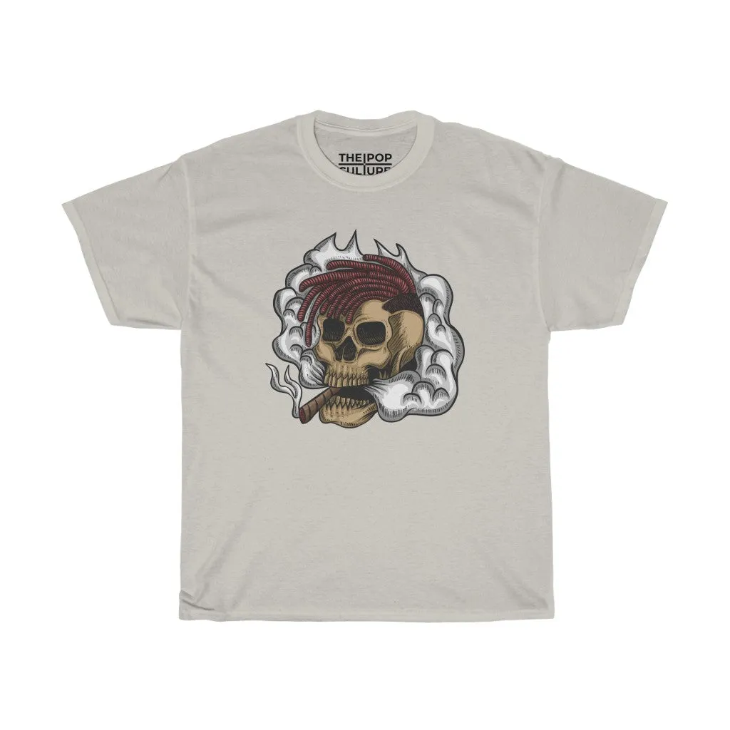 Smoking Skull Unisex Heavy Cotton T-Shirt - Video Game Rock Tee