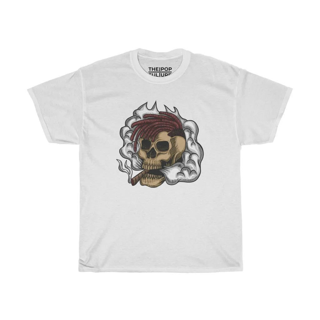 Smoking Skull Unisex Heavy Cotton T-Shirt - Video Game Rock Tee