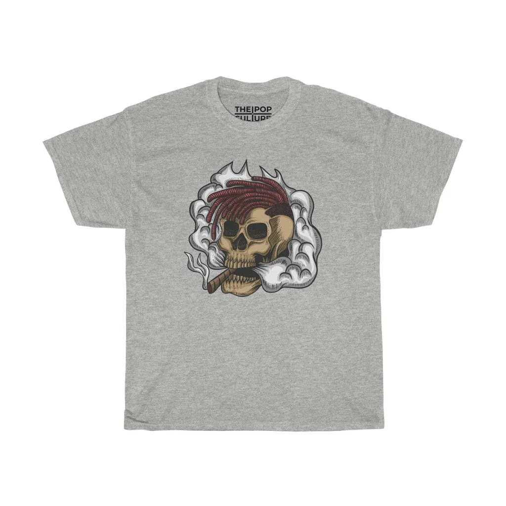Smoking Skull Unisex Heavy Cotton T-Shirt - Video Game Rock Tee