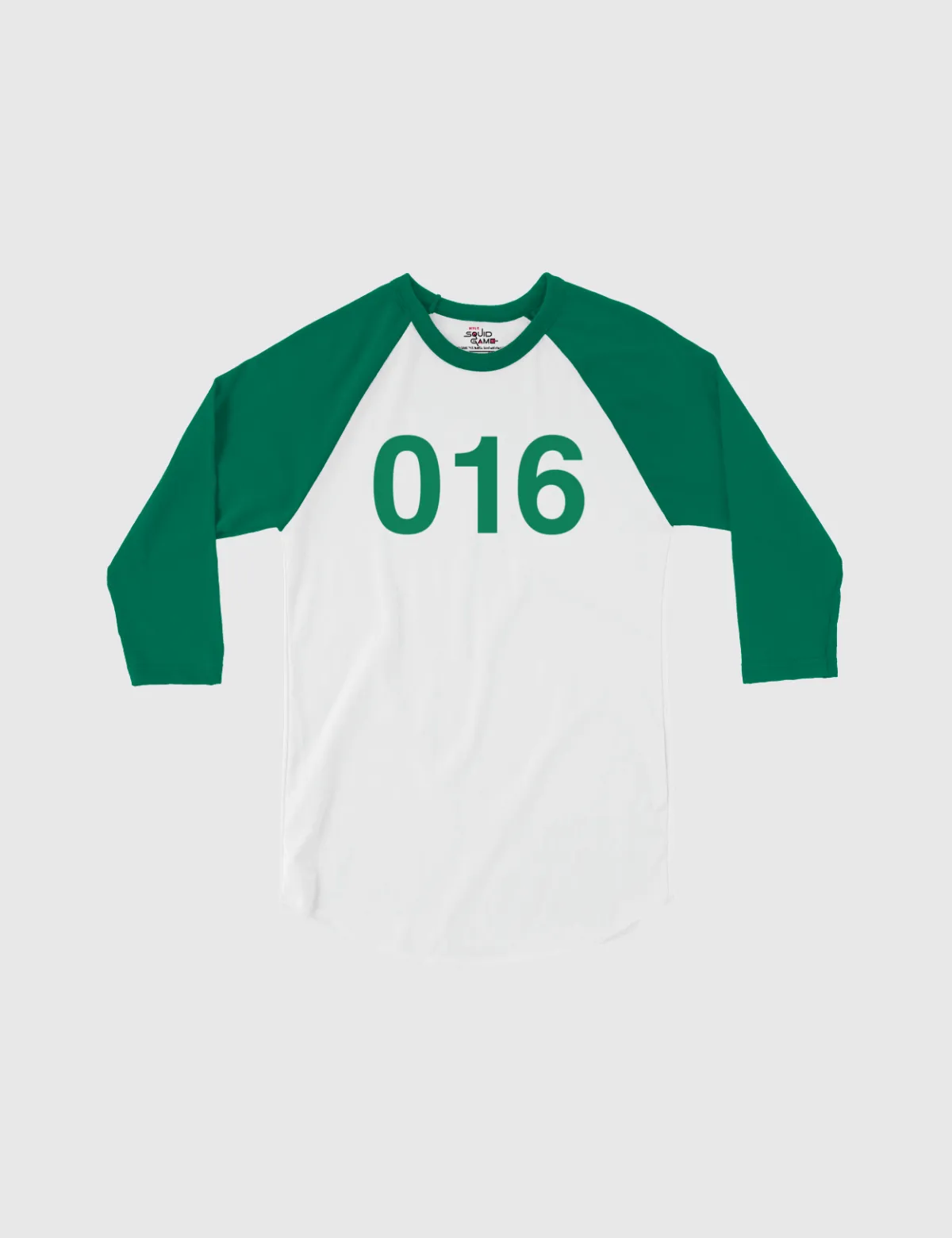 Squid Game: The Challenge Player Raglan Shirt [White/Kelly] - Player 016