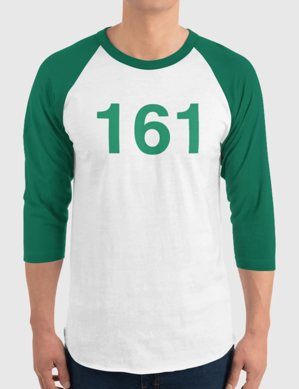 Squid Game: The Challenge Player Raglan Shirt [White/Kelly] - Player 161