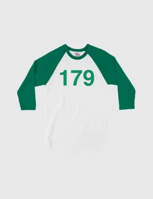 Squid Game: The Challenge Player Raglan Shirt [White/Kelly] - Player 179