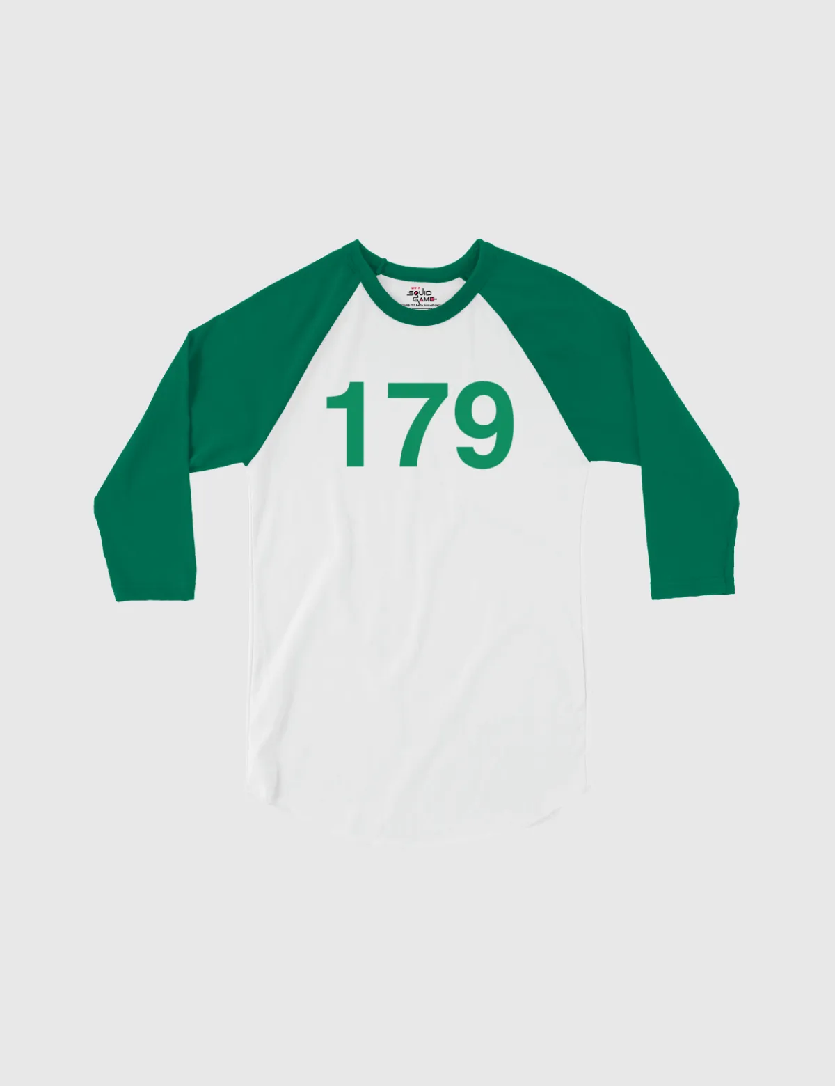 Squid Game: The Challenge Player Raglan Shirt [White/Kelly] - Player 179