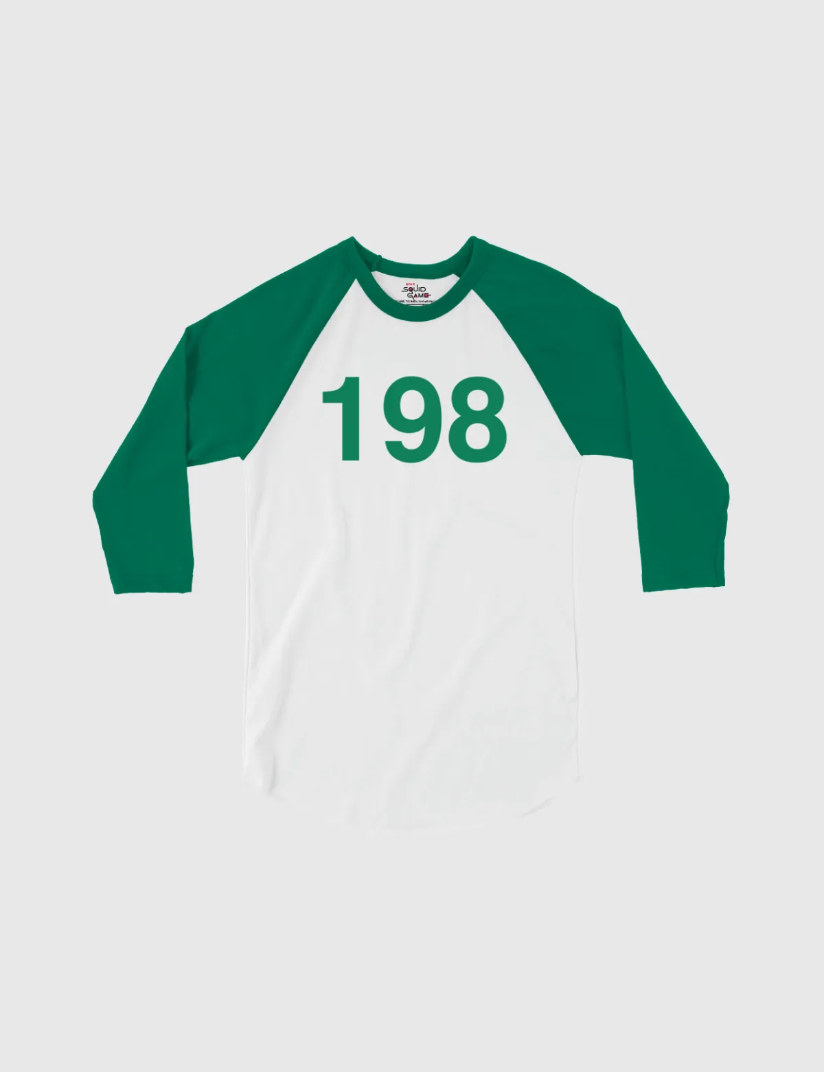 Squid Game: The Challenge Player Raglan Shirt [White/Kelly] - Player 198
