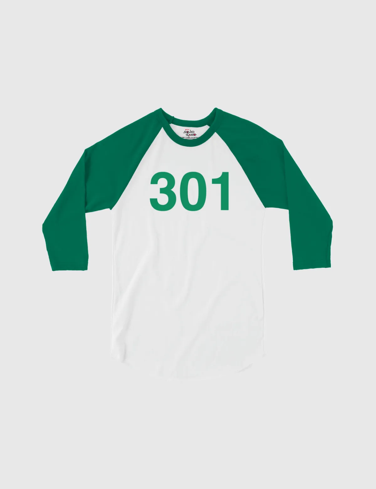 Squid Game: The Challenge Player Raglan Shirt [White/Kelly] - Player 301