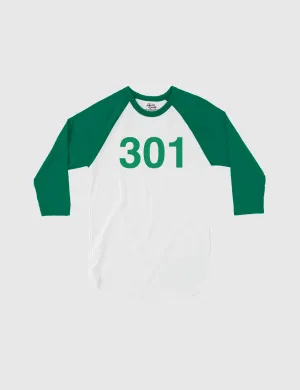 Squid Game: The Challenge Player Raglan Shirt [White/Kelly] - Player 301
