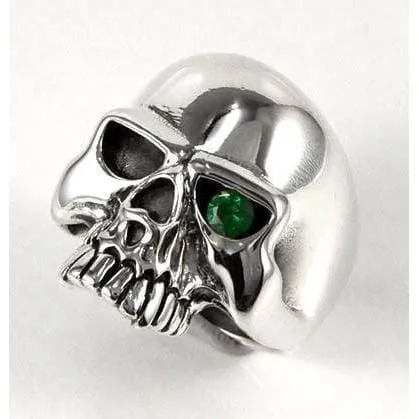 Sterling Silver Emerald Green Eye Skull Mens Ring