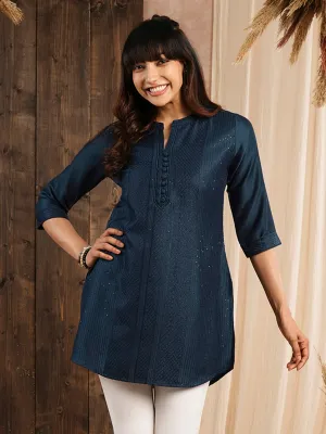 Teal Ethnic Wear Chanderi Silk Straight Tunics for Ladies - Zola