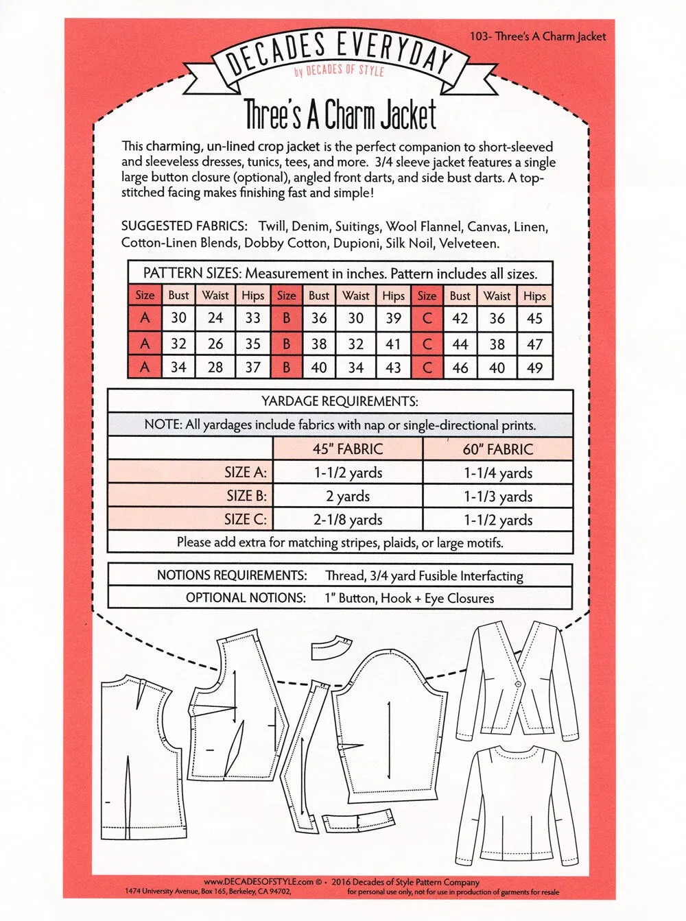 Three's a Charm Jacket Pattern Decades of Style