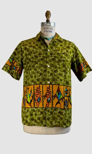 TROPICANA 60s Fish Print Tiki Shirt • Medium