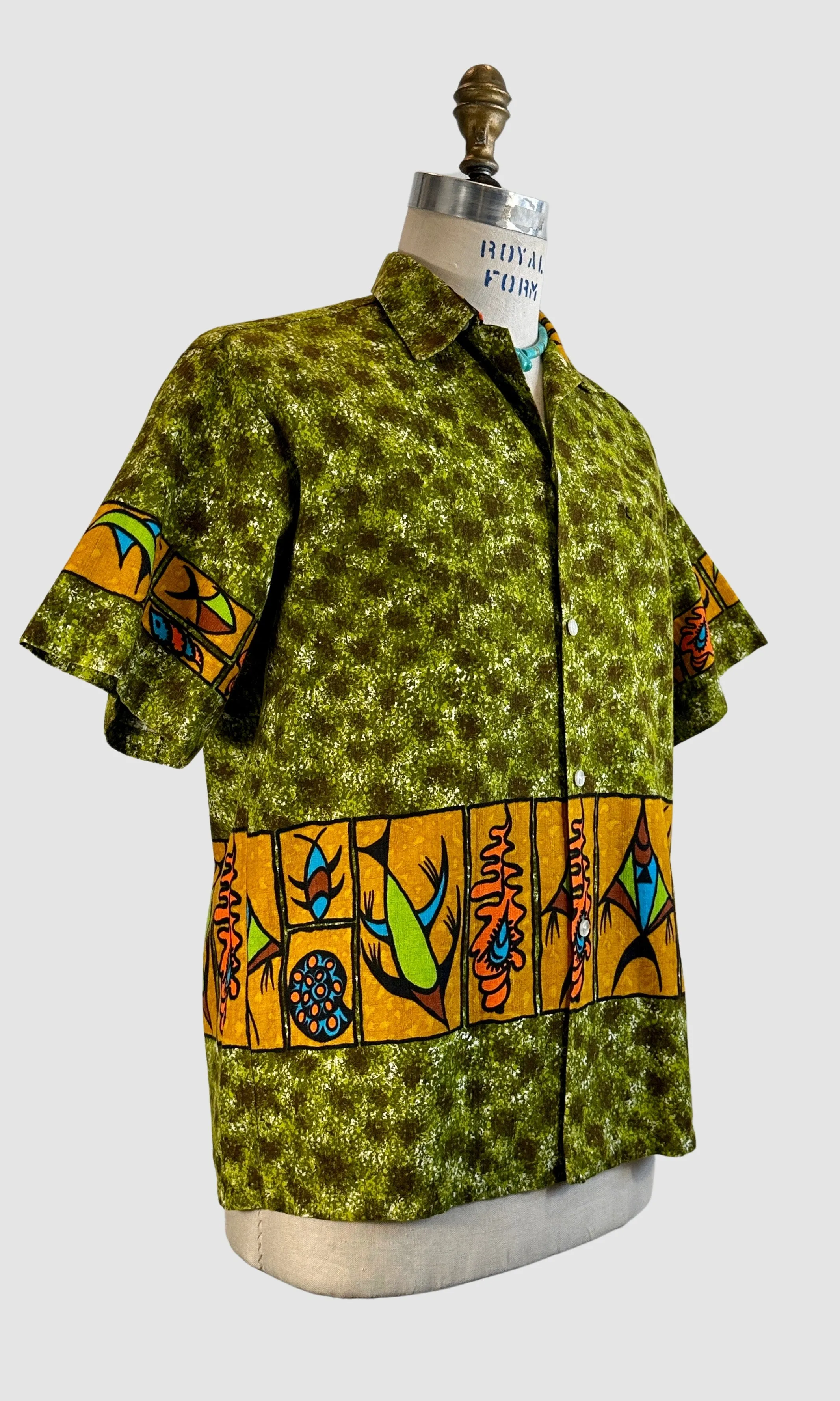 TROPICANA 60s Fish Print Tiki Shirt • Medium