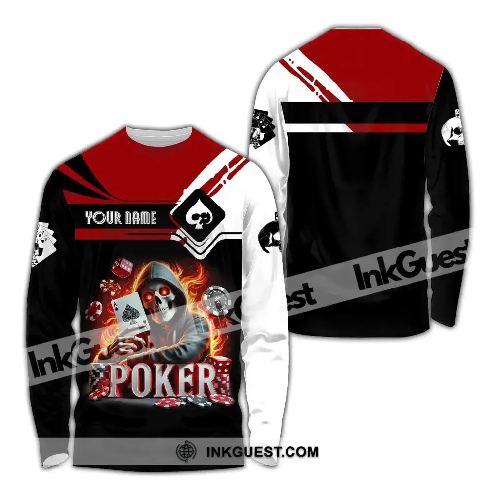 Unisex Shirt, Custom Name Poker Skull Shirt, Poker Hoodie Shirt Polo Long Sleeve Shirt