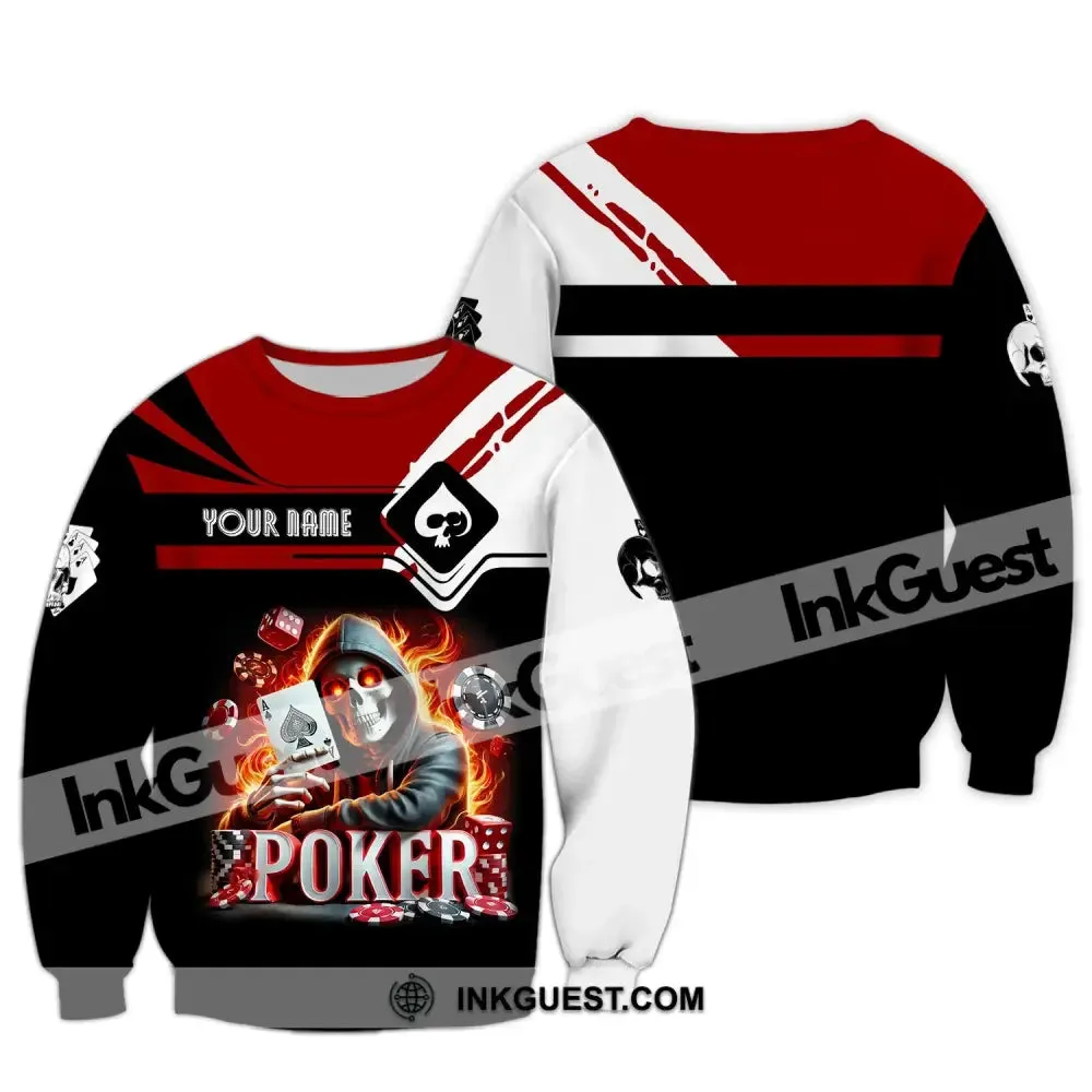 Unisex Shirt, Custom Name Poker Skull Shirt, Poker Hoodie Shirt Polo Long Sleeve Shirt
