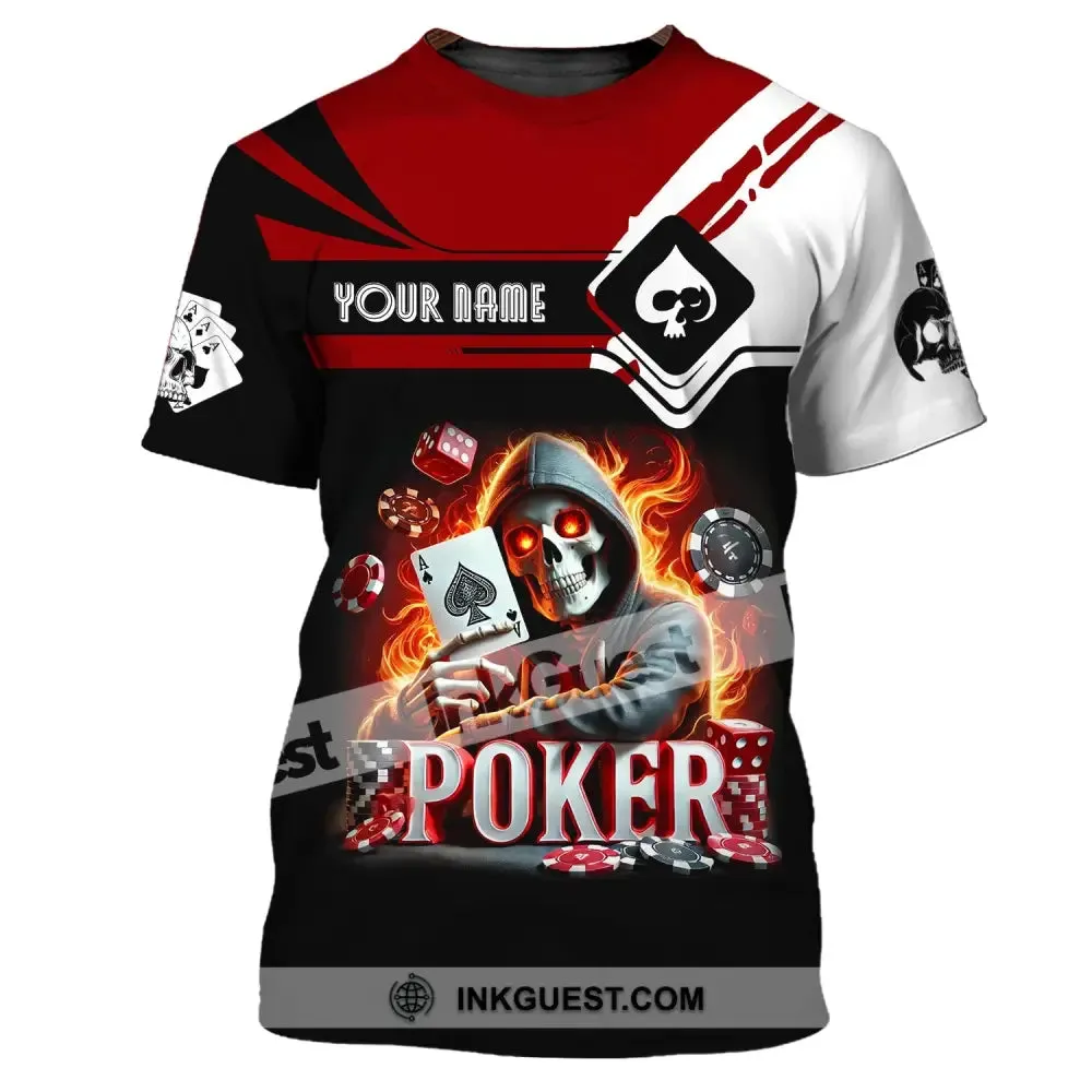 Unisex Shirt, Custom Name Poker Skull Shirt, Poker Hoodie Shirt Polo Long Sleeve Shirt