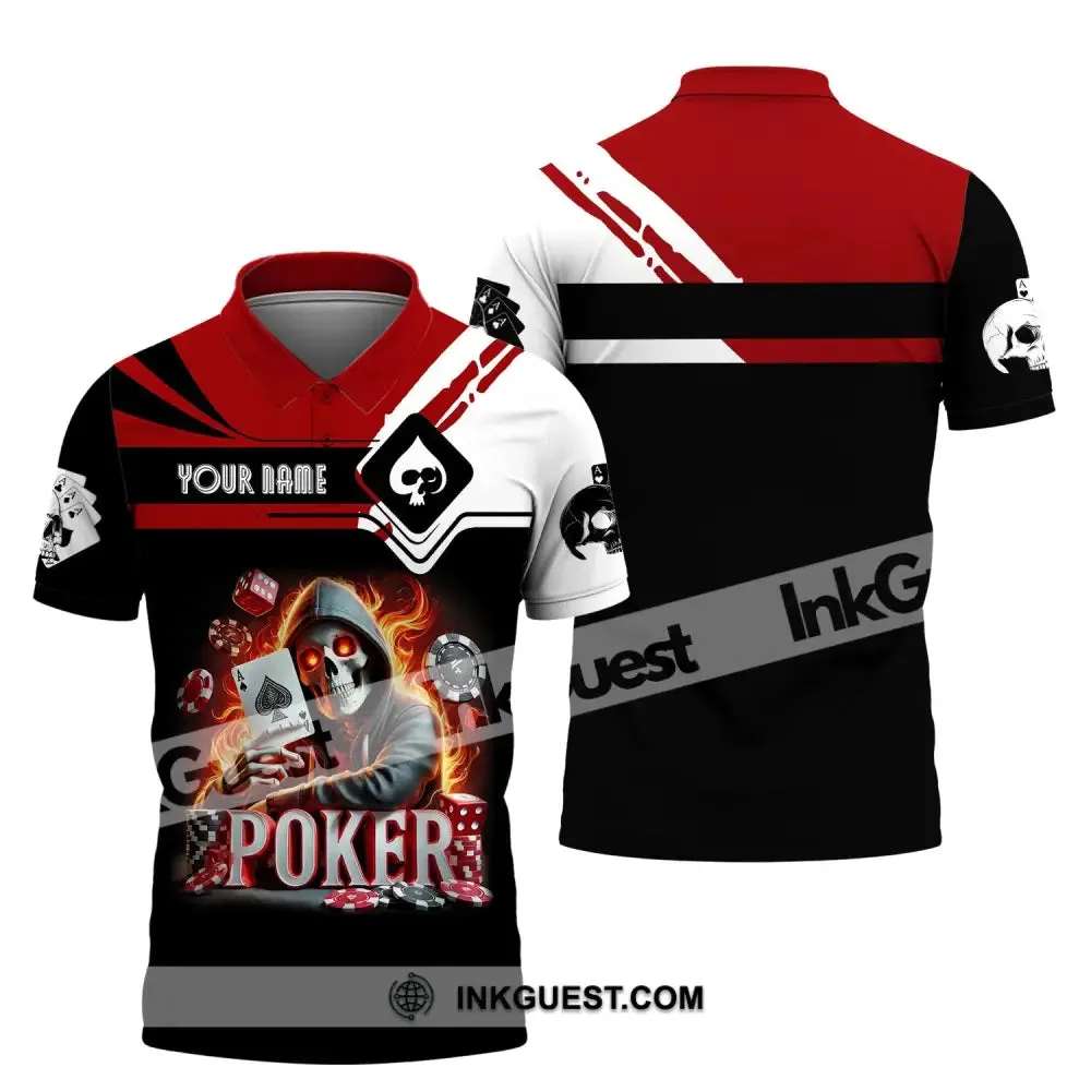 Unisex Shirt, Custom Name Poker Skull Shirt, Poker Hoodie Shirt Polo Long Sleeve Shirt