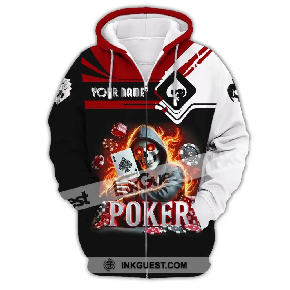 Unisex Shirt, Custom Name Poker Skull Shirt, Poker Hoodie Shirt Polo Long Sleeve Shirt