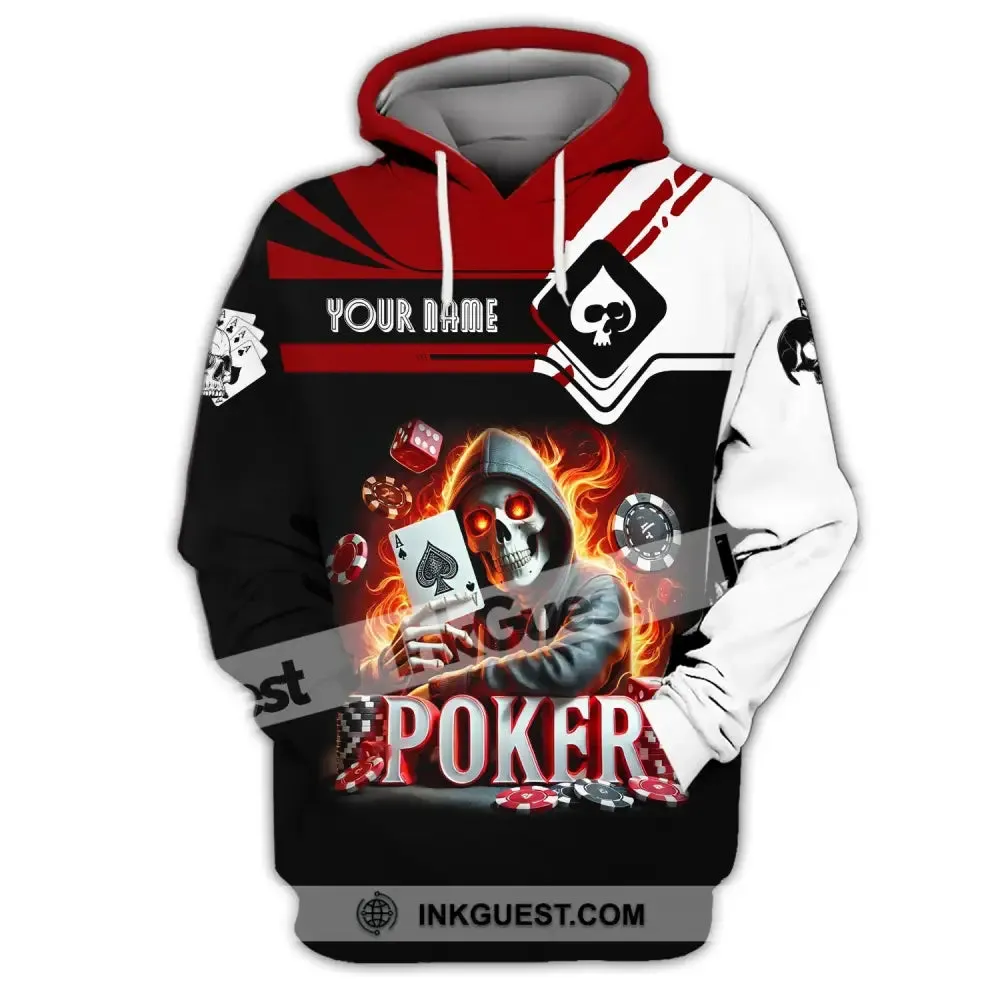 Unisex Shirt, Custom Name Poker Skull Shirt, Poker Hoodie Shirt Polo Long Sleeve Shirt