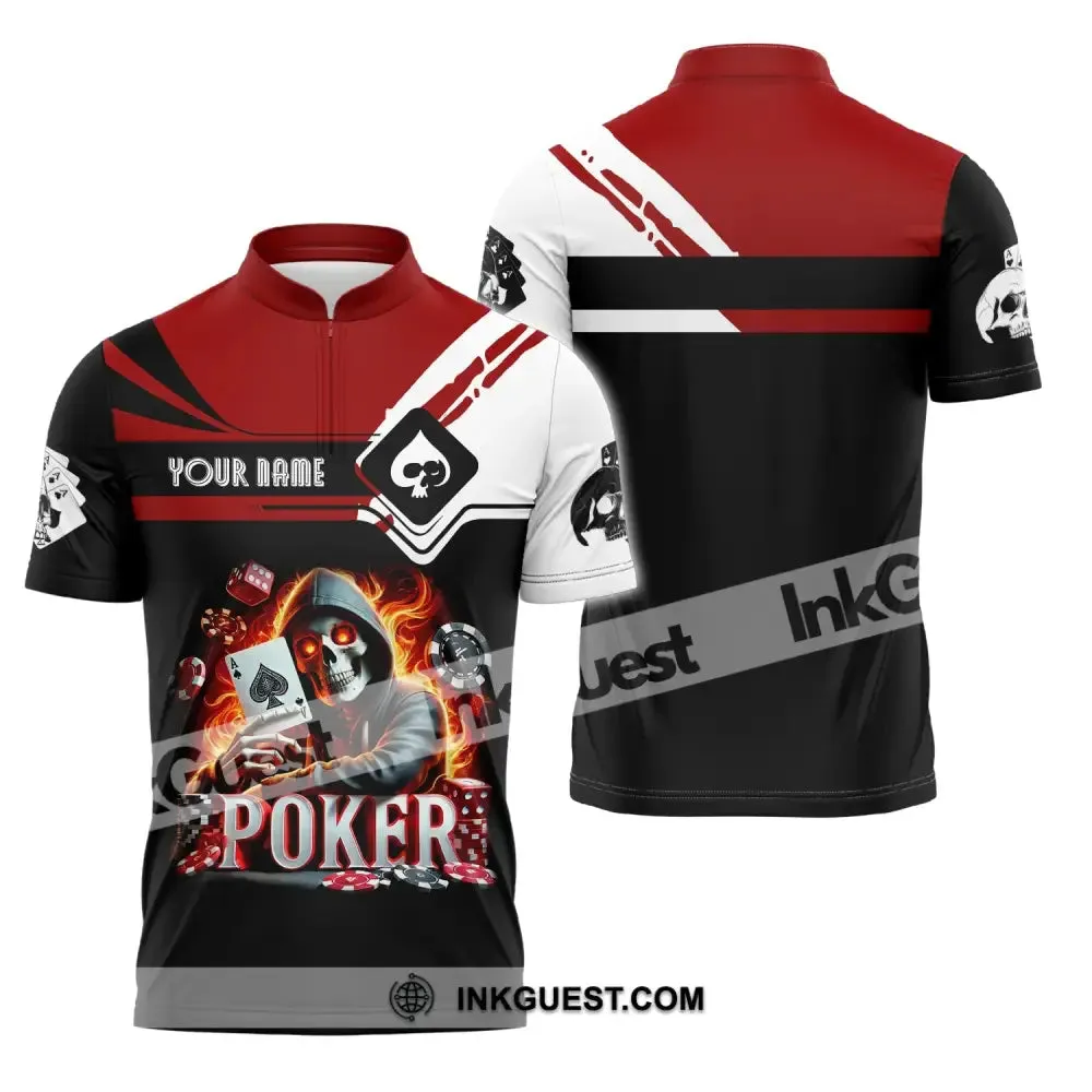 Unisex Shirt, Custom Name Poker Skull Shirt, Poker Hoodie Shirt Polo Long Sleeve Shirt