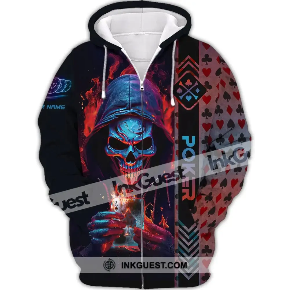 Unisex Shirt, Custom Name Poker Skull T-Shirt, Poker Hoodie, Poker Gift