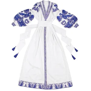 White Boho style Kaftan with embroidery