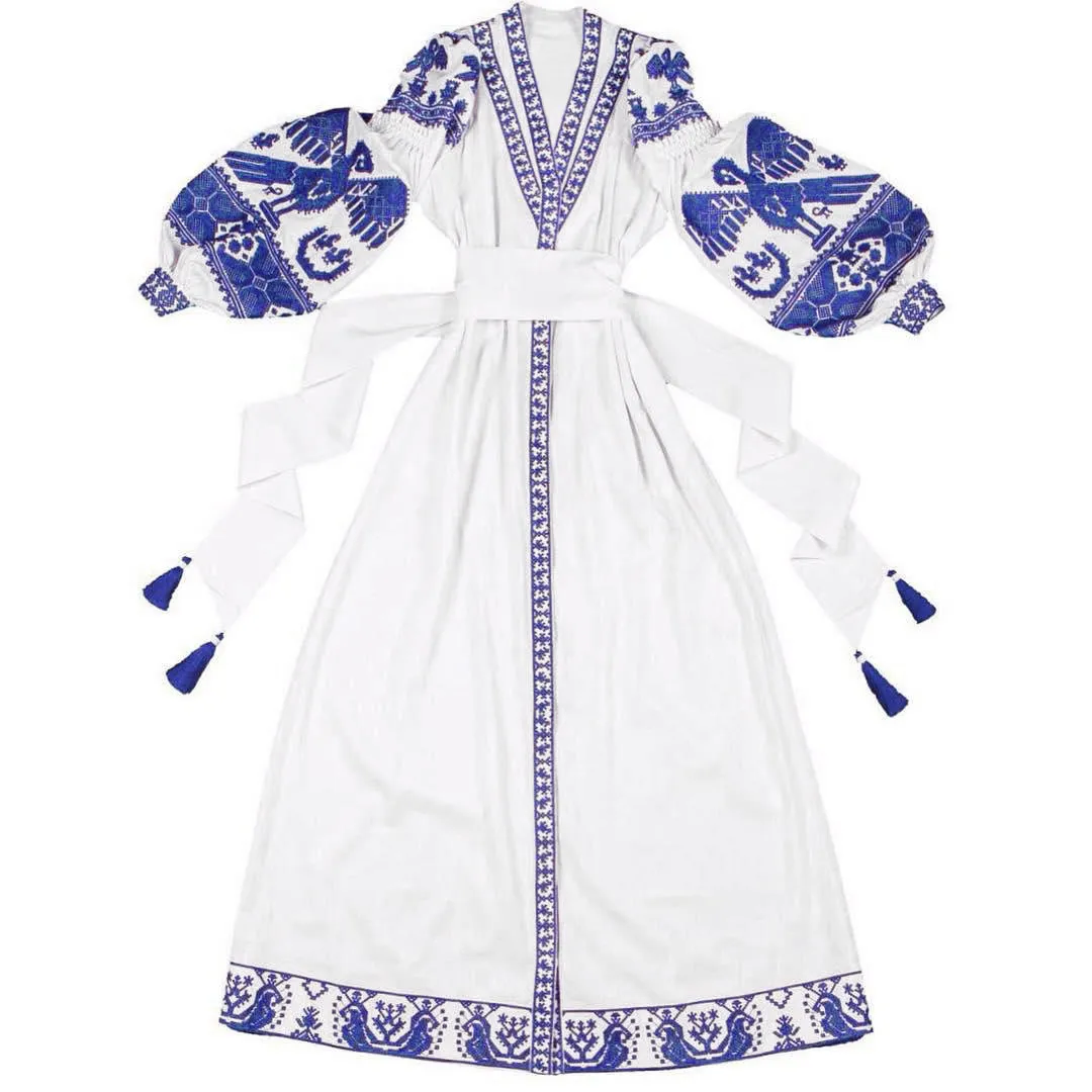 White Boho style Kaftan with embroidery
