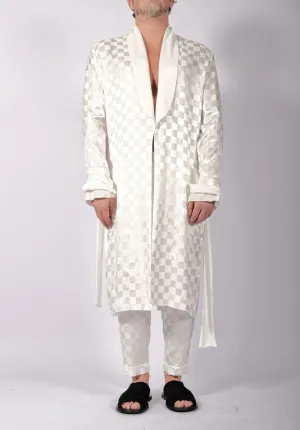 White Checkered Robe Midi