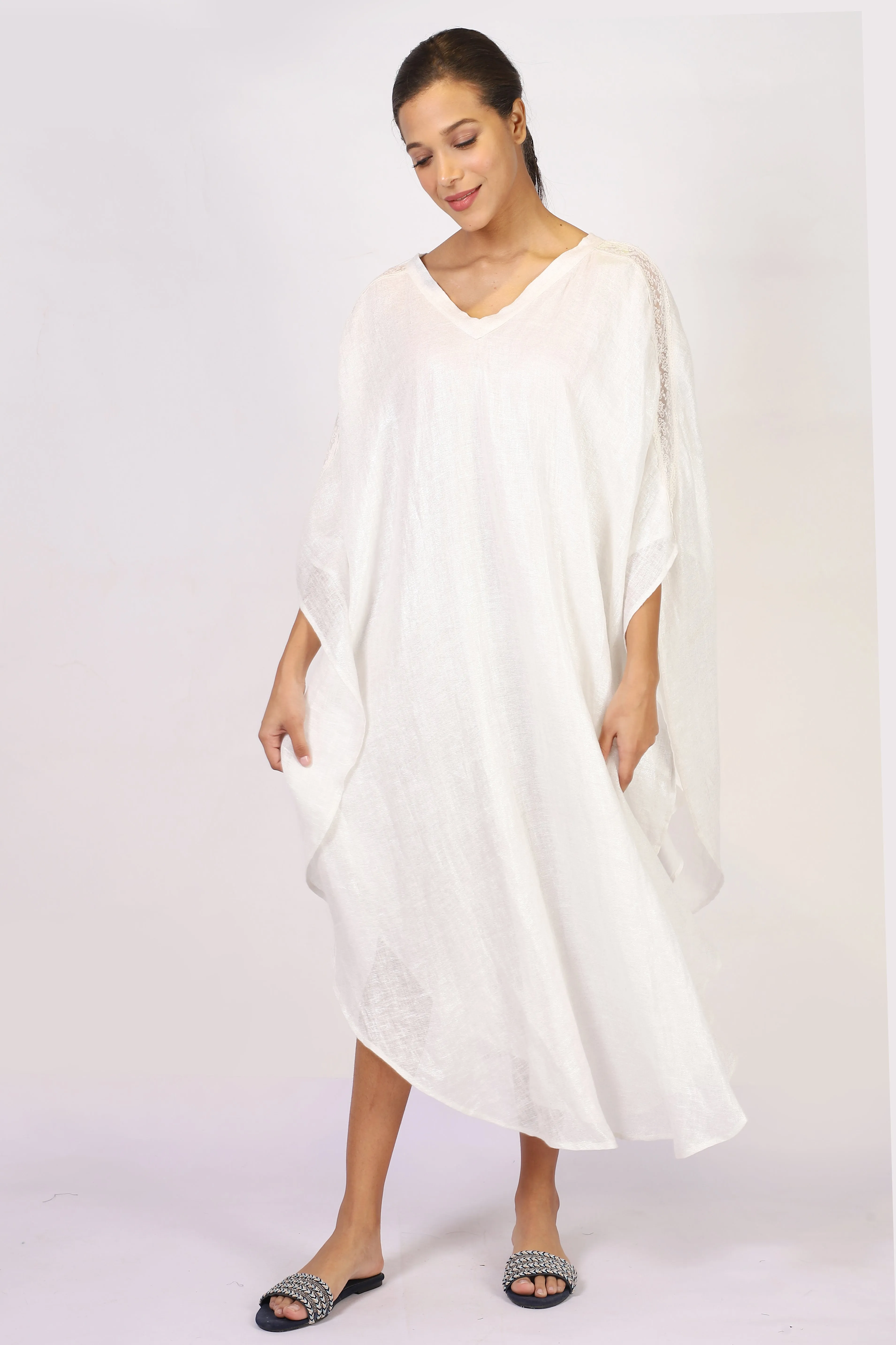White Linen Kaftan Foil Style