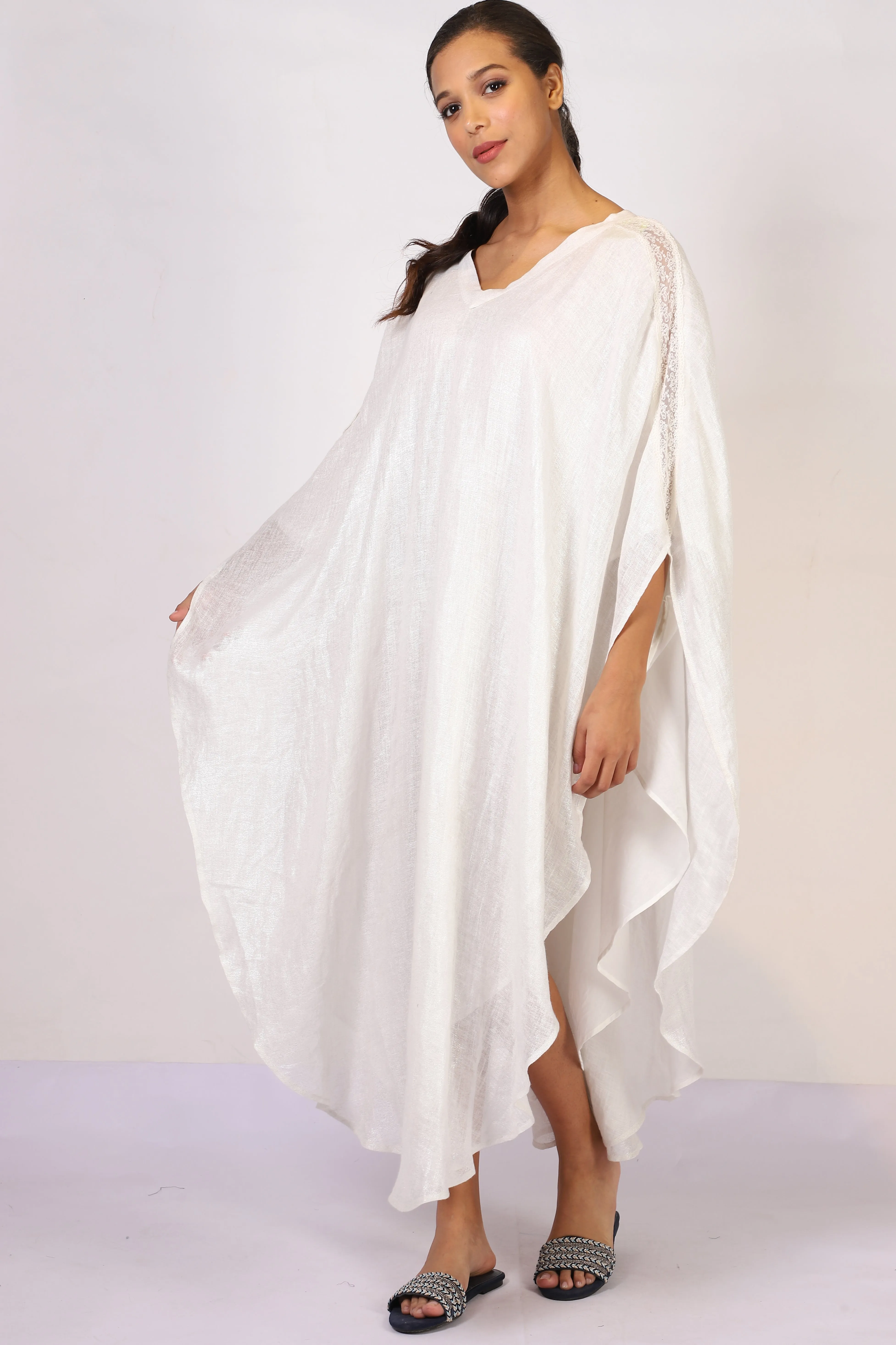 White Linen Kaftan Foil Style