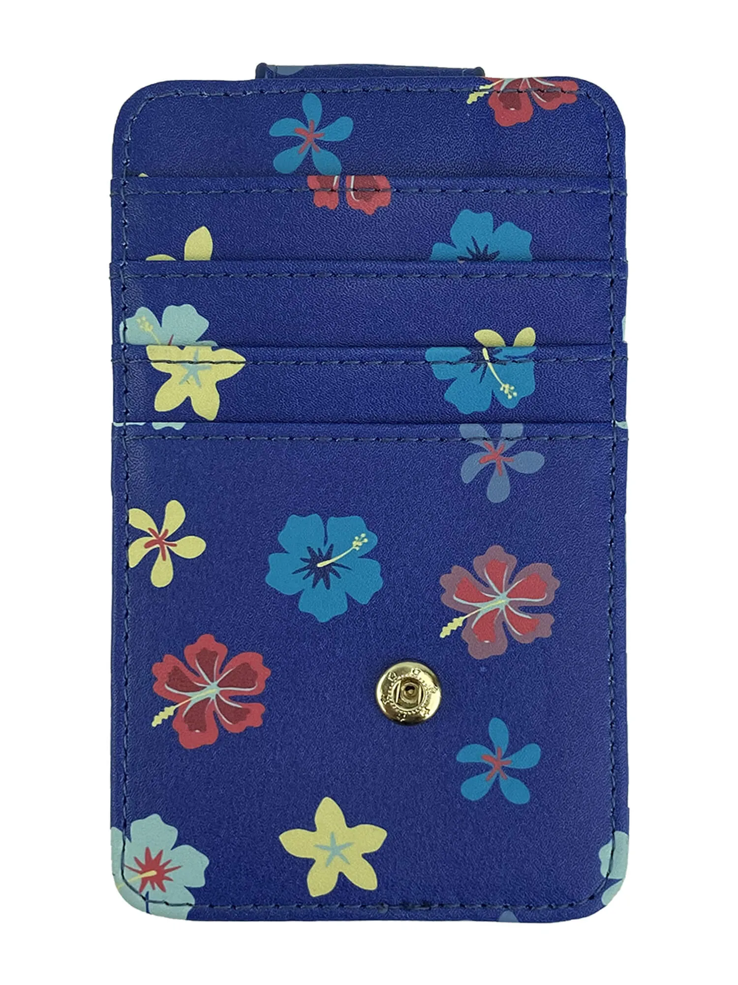 Womens Disney Stitch Card Holder Wallet Hawaiian Flowers Button Snap Closure