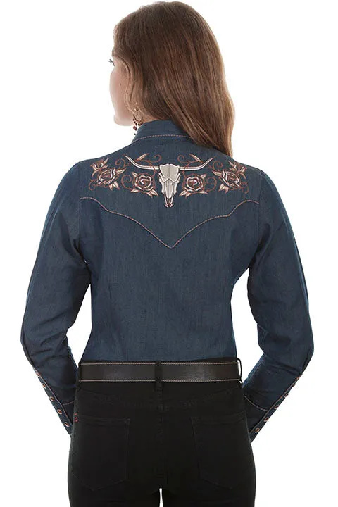 Women's Vintage Western Shirt Collection: Scully Roses and Longhorn Steer Skull